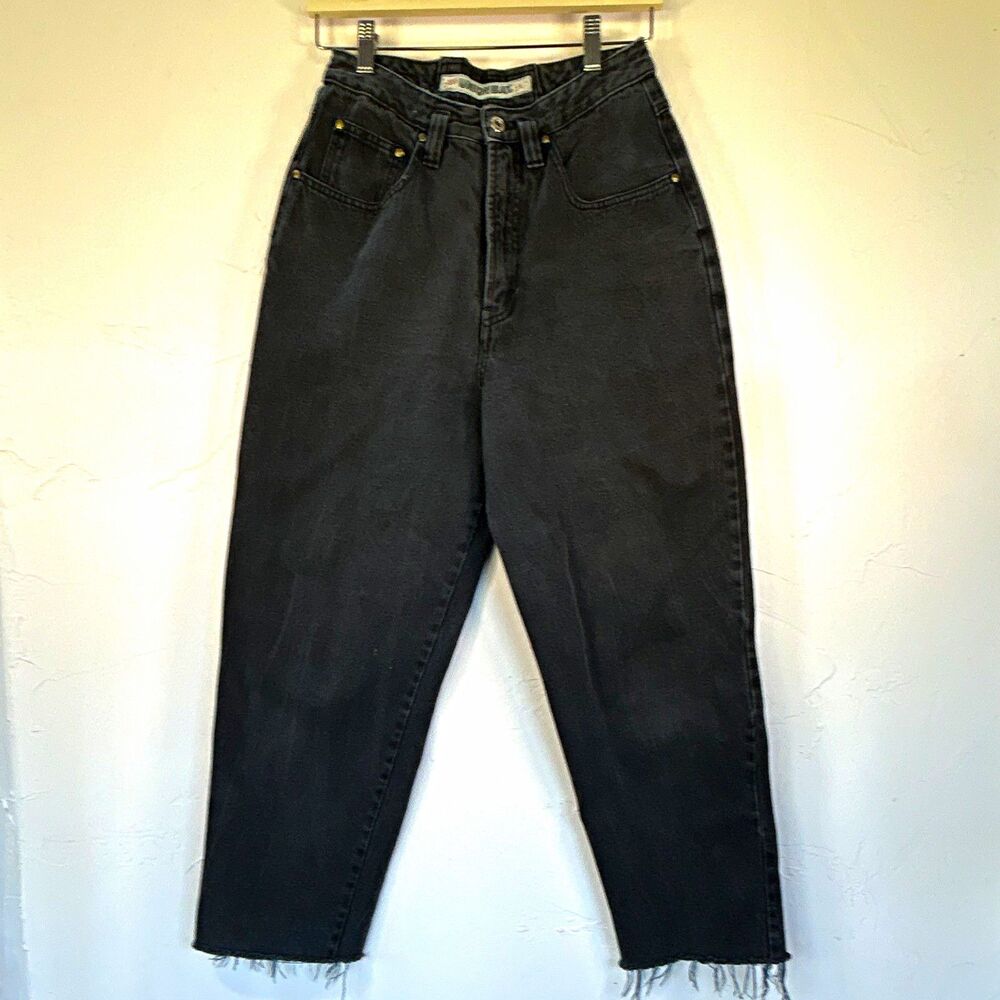 Vintage 90s Unionbay Black Cotton Denim Mom Jeans Cropped High Waist Womens 7/8